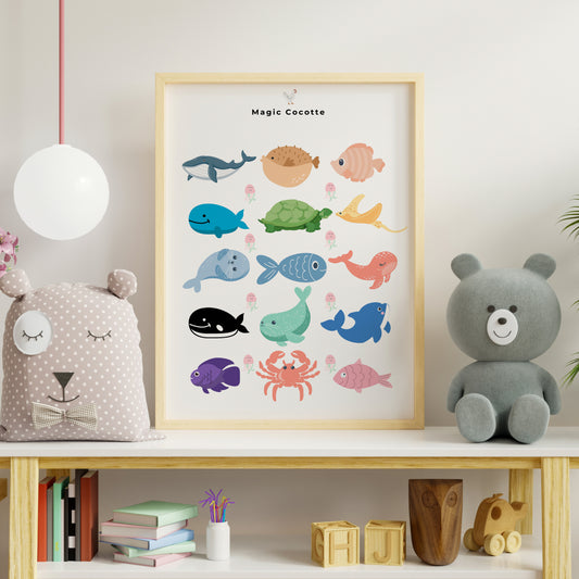Printable Wall Art – Cute Sea Animals | Nursery Room Décor, Newborn Gift