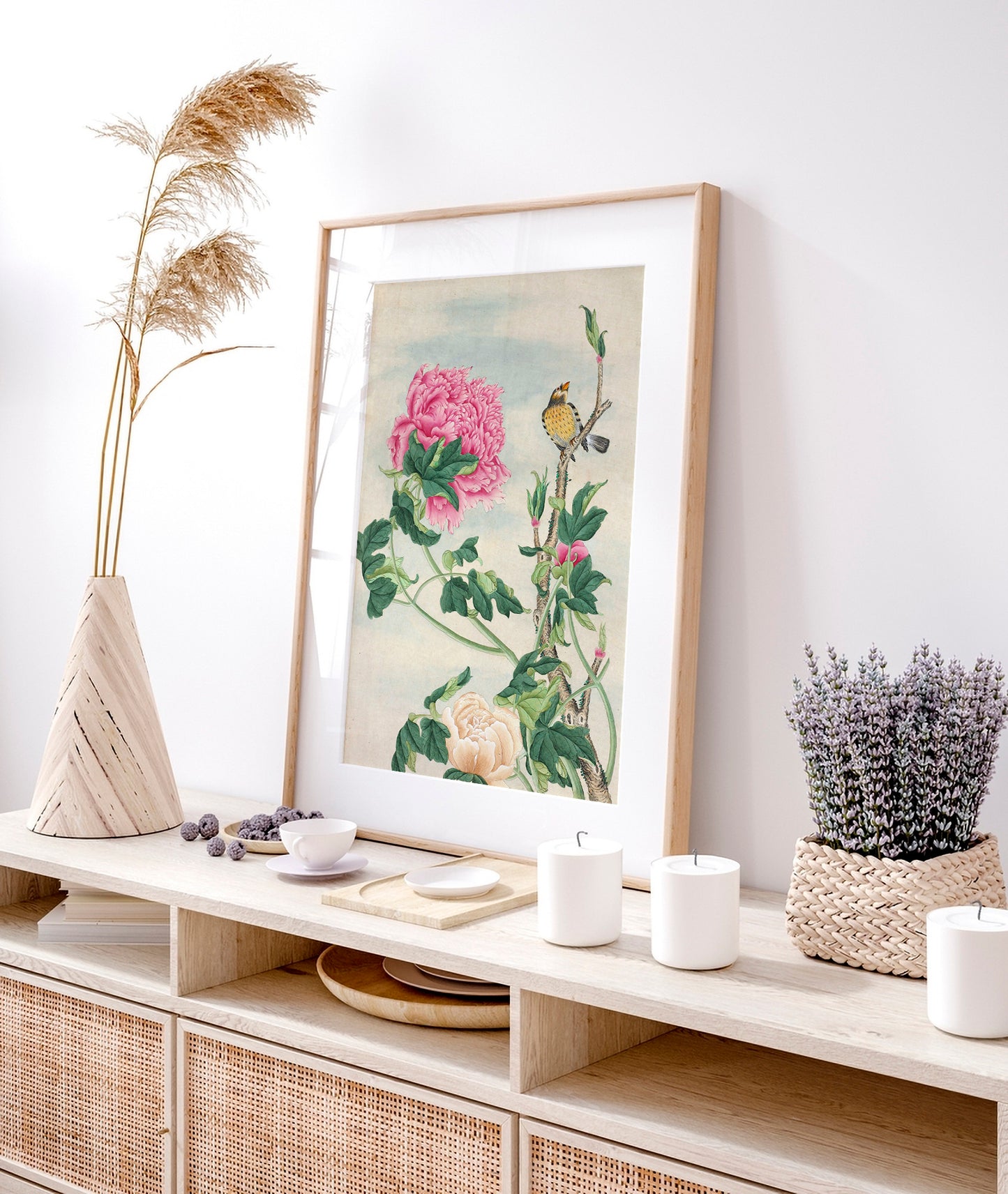 Aquarelle représentant des oiseaux et des fleurs chinoises du XVIe siècle