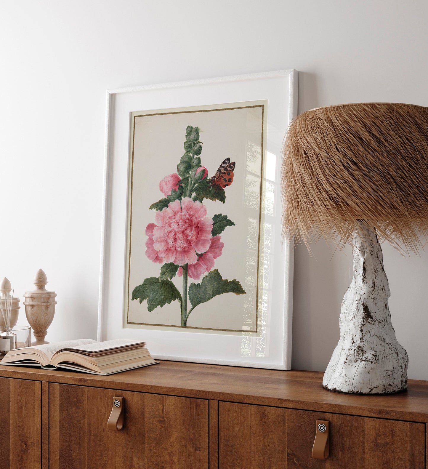 Roses trémières et papillons