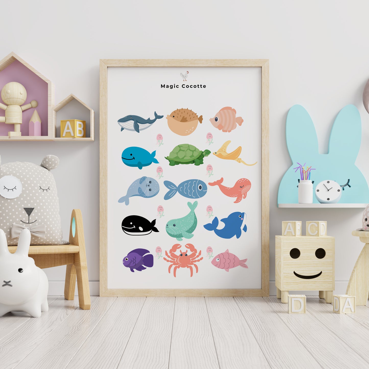 Printable Wall Art – Cute Sea Animals | Nursery Room Décor, Newborn Gift