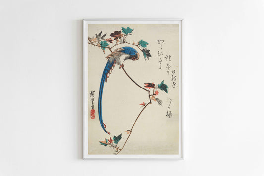 La Pie bleue sur une branche d’érable – Estampe japonaise Ukiyo-e de Utagawa Hiroshige