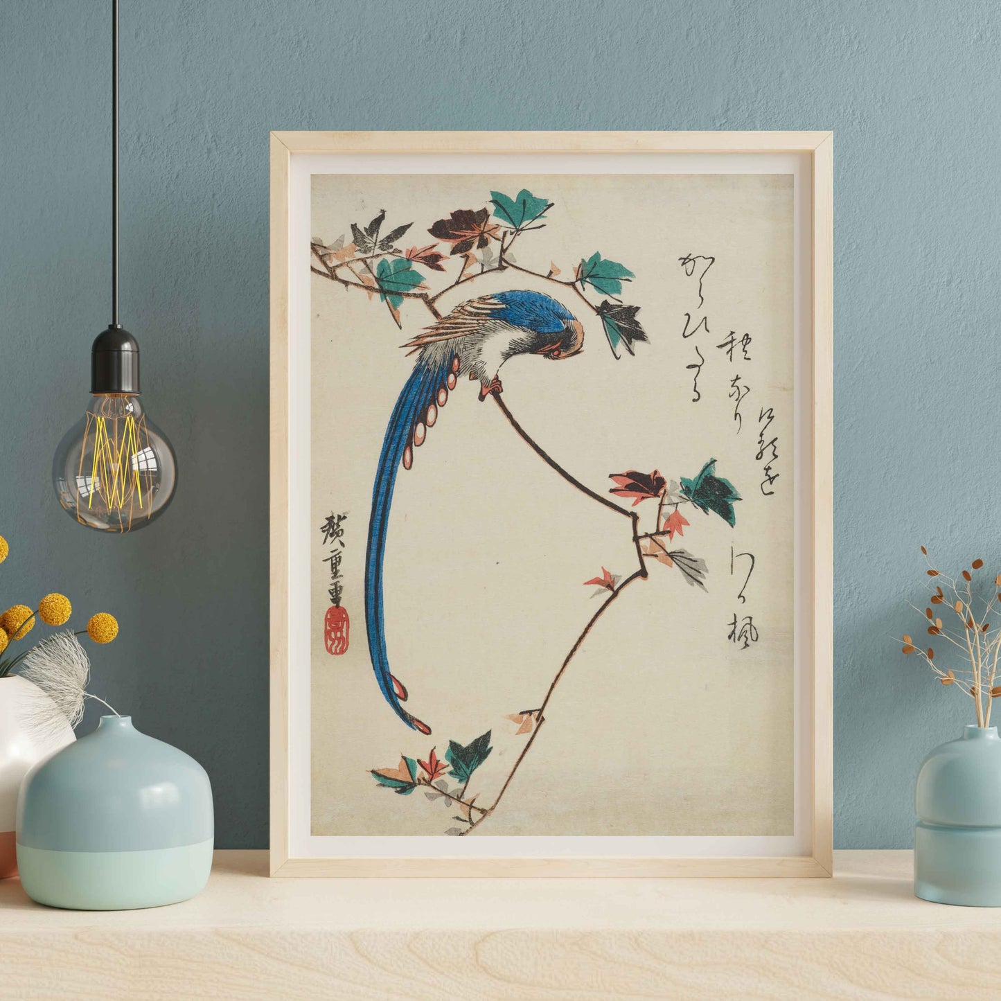 La Pie bleue sur une branche d’érable – Estampe japonaise Ukiyo-e de Utagawa Hiroshige