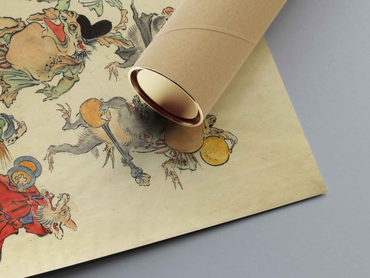 Animals Dancing Around Frog Deity – Musical Procession by Kawanabe Kyōsai