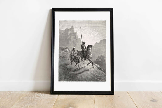 Don Quichotte et Sancho Panza – Reproduction de gravure ancienne