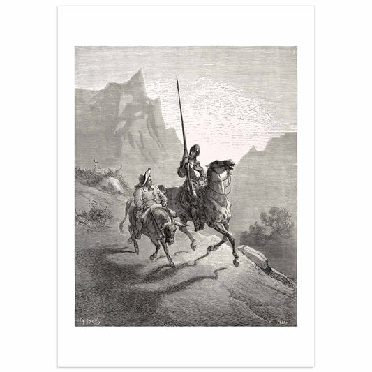 Don Quichotte et Sancho Panza – Reproduction de gravure ancienne