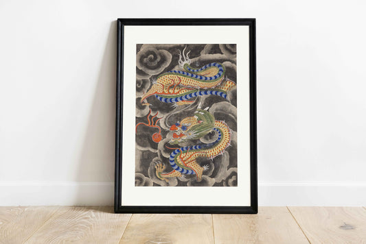 🐲 Dragon Amid Clouds – Affiche d’art coréen Joseon Dynasty – Collection Tigres & Dragons