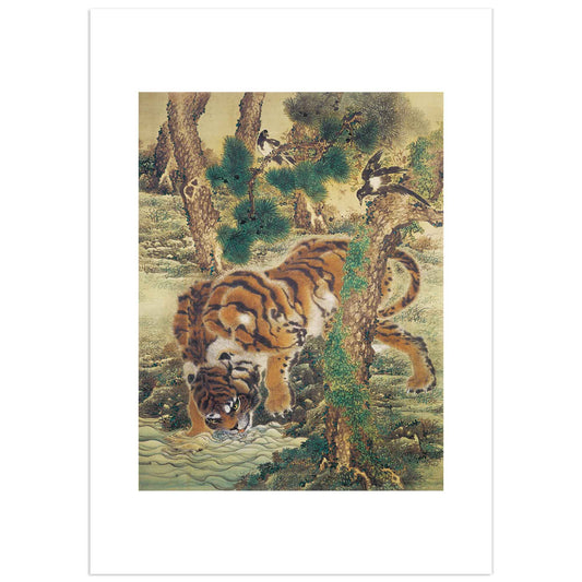 Tiger at the Stream, with Magpies | Kishi Ganku | Japanese Tiger Art Print