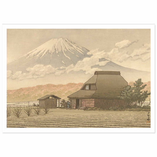 Hasui Kawase Poster, Fuji from the village Narusawa