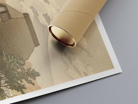 Hasui Kawase Poster, Fuji from the village Narusawa