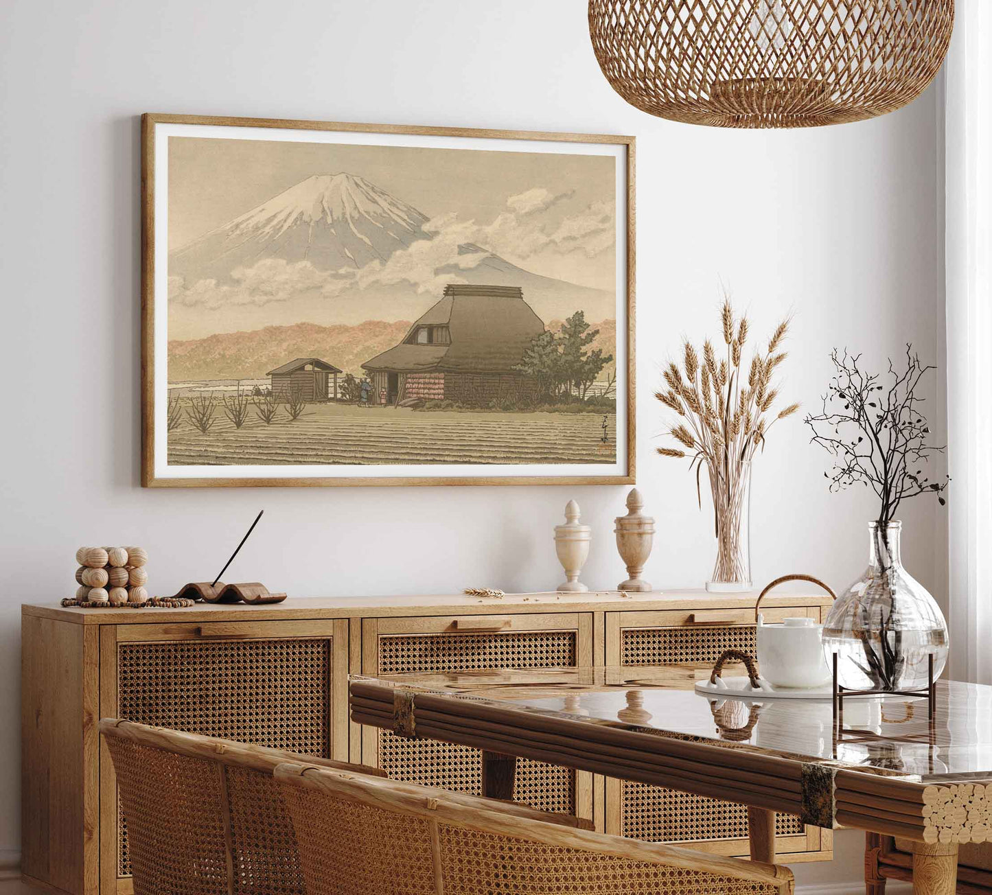 Hasui Kawase Poster, Fuji from the village Narusawa