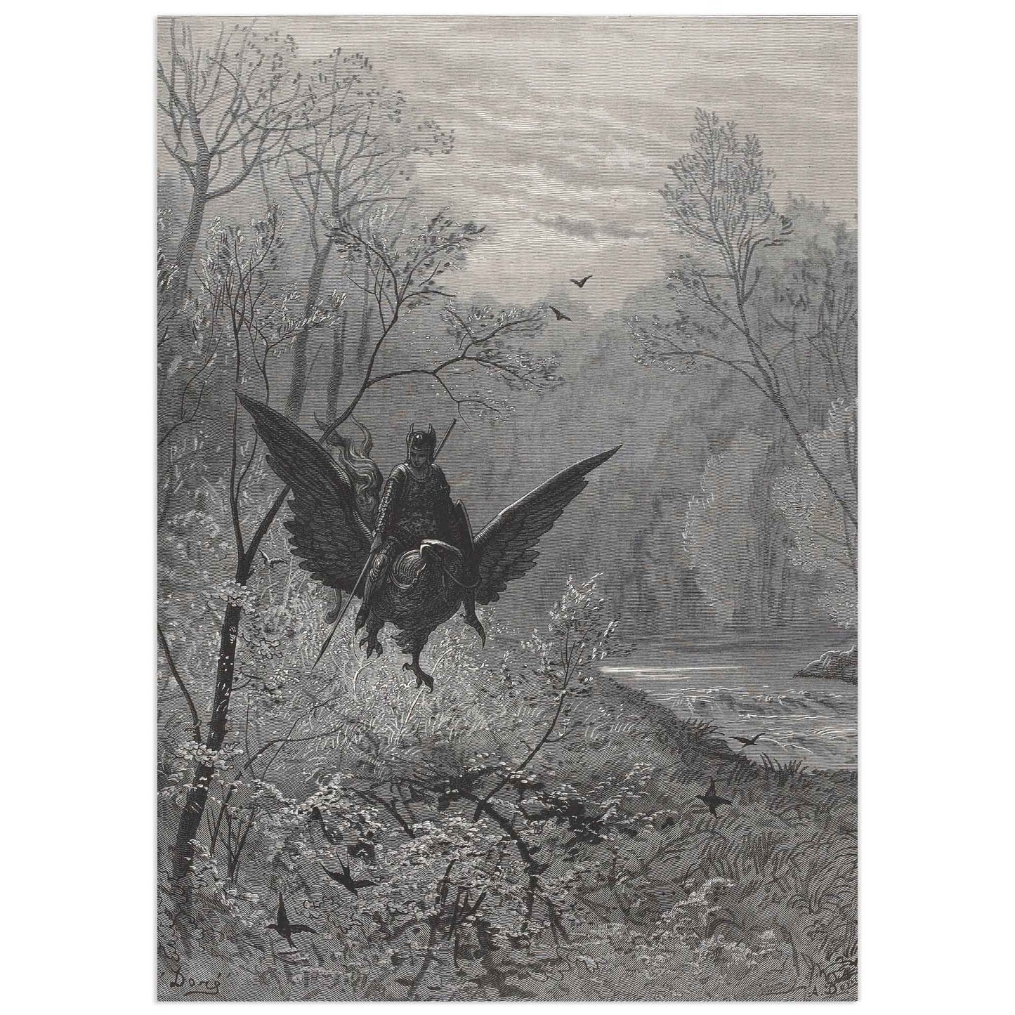 Affiche Chevalier sur Hippogriffe – Gravure de Gustave Doré | Wallango