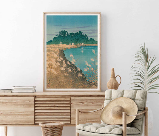 Hasui Kawase framed poster mockup- Late Autumn in Ichikawa (Ichikawanobanshu)