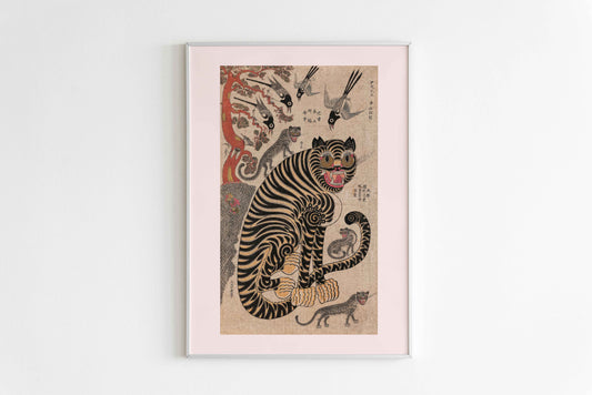 Tigres et pies – Estampe Minhwa coréenne – Shin Jae-hyeon – Wallango