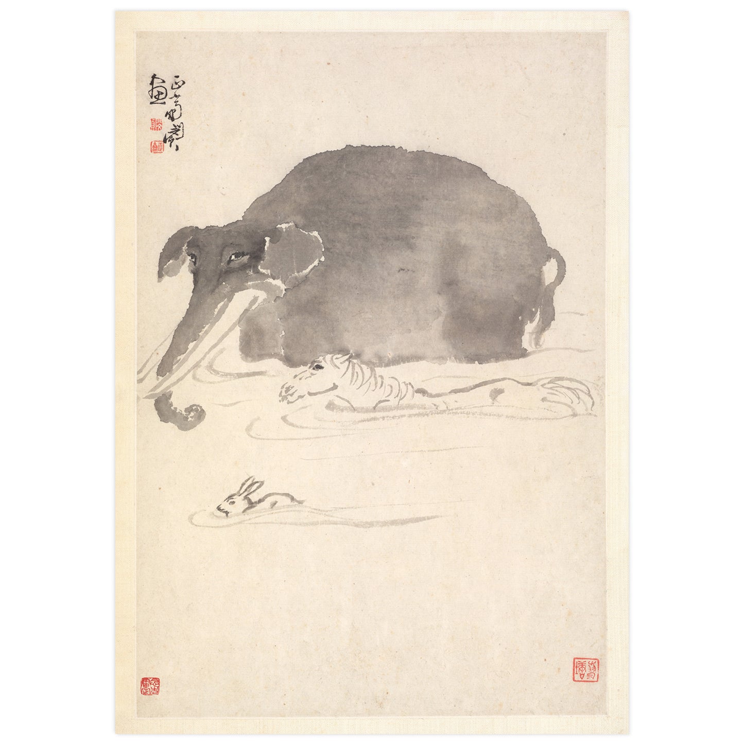 18th century elephant painting from an album of various subjects by Chinese artist Min Zhen.