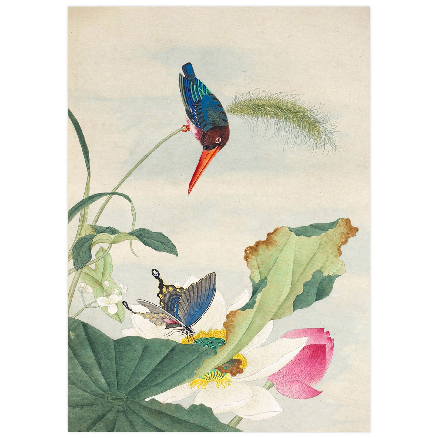 Chinese birds-and-flowers watercolor