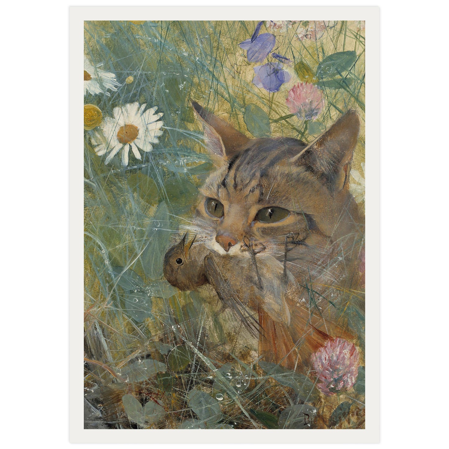 Un chat avec un oisillon dans la gueule, de Bruno Liljefors