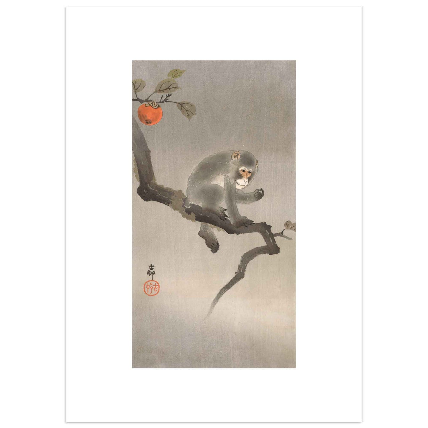 Affiche Singe dans un arbre kaki par Ohara Koson