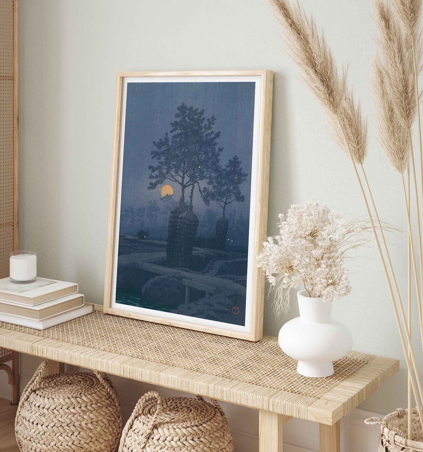 Moon at Gamo Poster by Kawase Hasui