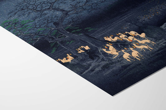 Feux de renard la nuit du Nouvel An à l'arbre d'Ōji – Affiche Hiroshige, Cent vues célèbres d'Edo