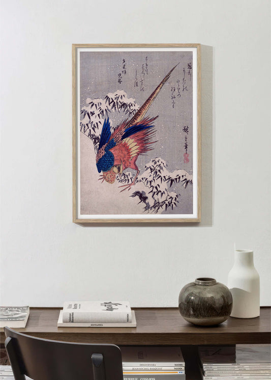 Faisan dans les bambous enneigés — Utagawa Hiroshige