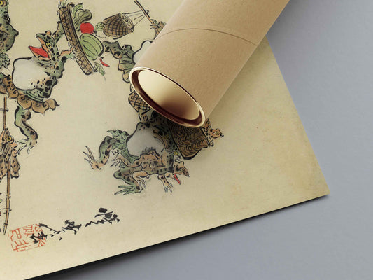 Frog Procession – Frogs with Lanterns & Food by Kawanabe Kyōsai