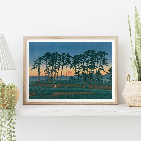 Sunset at Ichinokura, Ikegami - Affiche Kawase Hasui