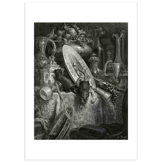Poster of The Town Rat and the Country Rat, illustrated by Gustave Doré for La Fontaine’s Fables