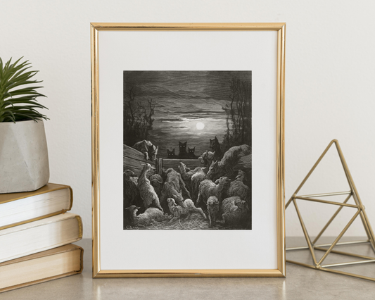 Les Loups et les Brebis – Affiche d’art d’après les Fables de La Fontaine illustrées par Gustave Doré