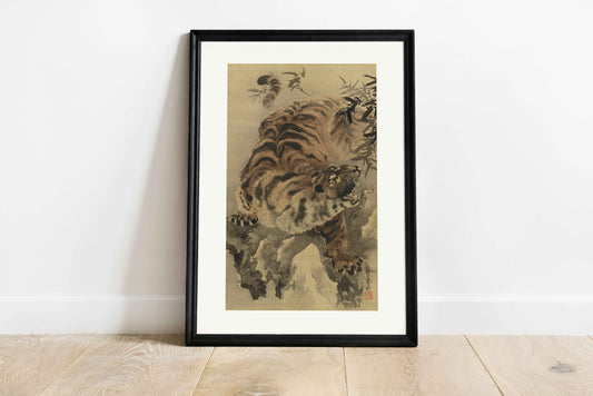 Tiger and Bamboo - Estampe japonaise de Ganku, période Edo