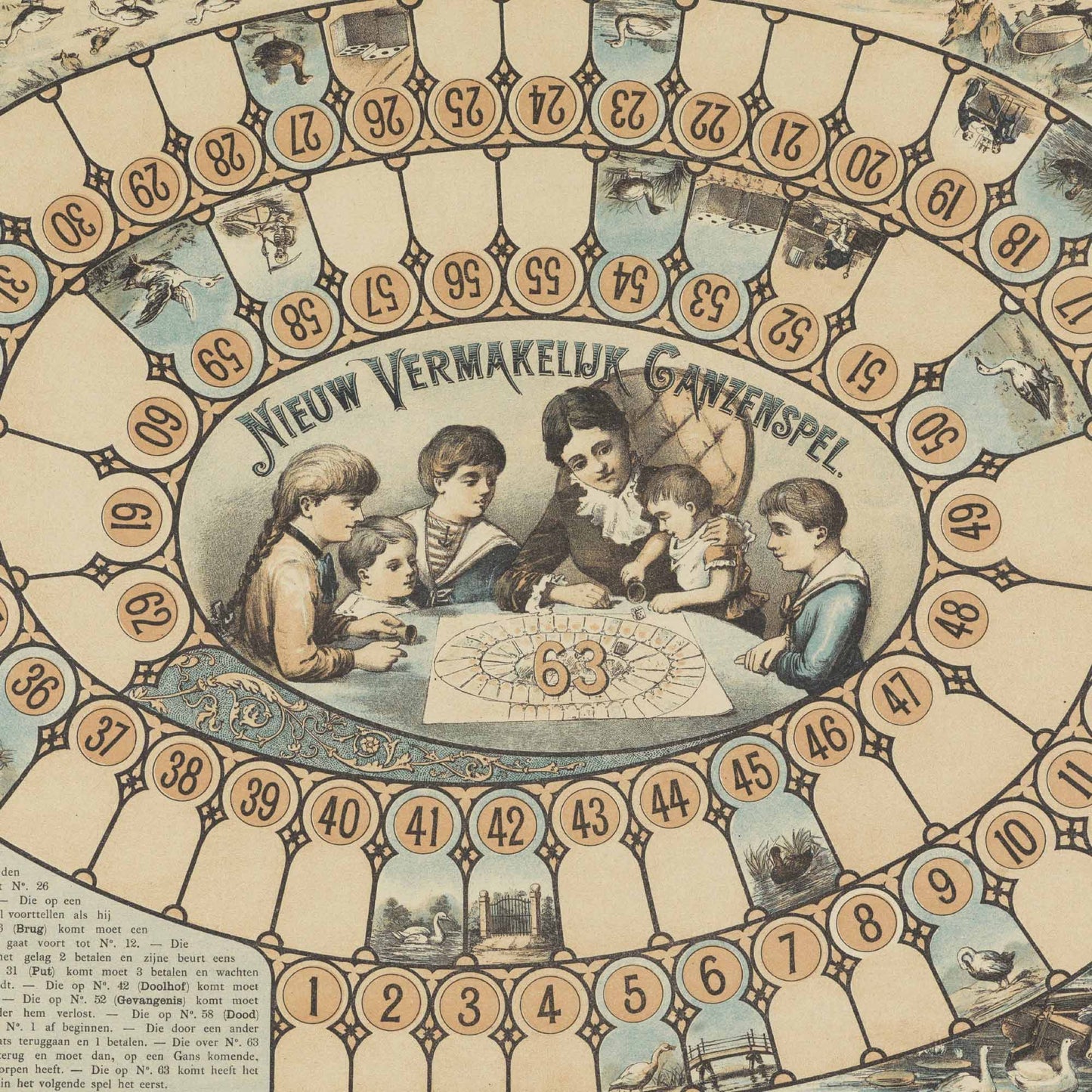 Vintage Game of Goose Printable | 19th Century – Nieuw Vermakelijk Ganzenspel, J. Vlieger Amsterdam | Instant Download