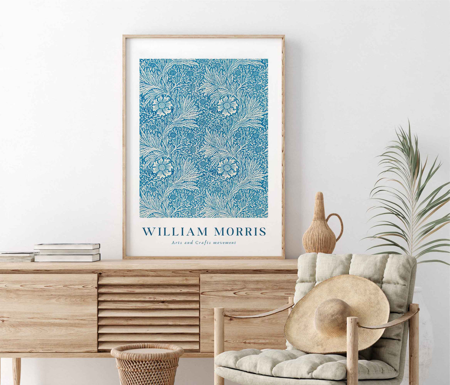 William Morris poster with frame (mockup), chrysanthemum pattern