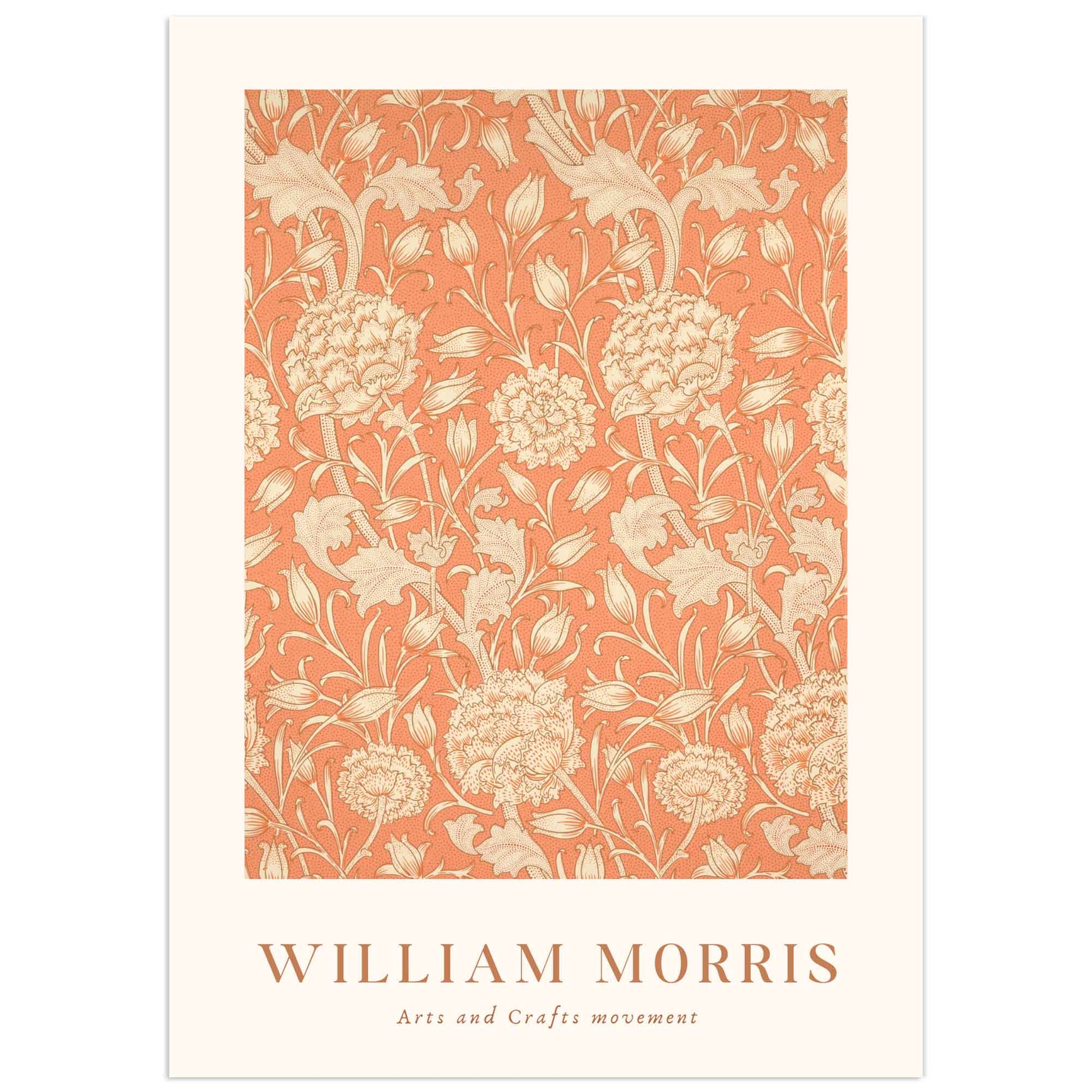 Decorative floral print by William Morris with yellow wild tulips in a repeating Arts and Crafts pattern