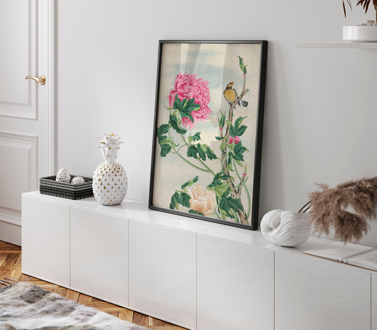 Aquarelle représentant des oiseaux et des fleurs chinoises du XVIe siècle