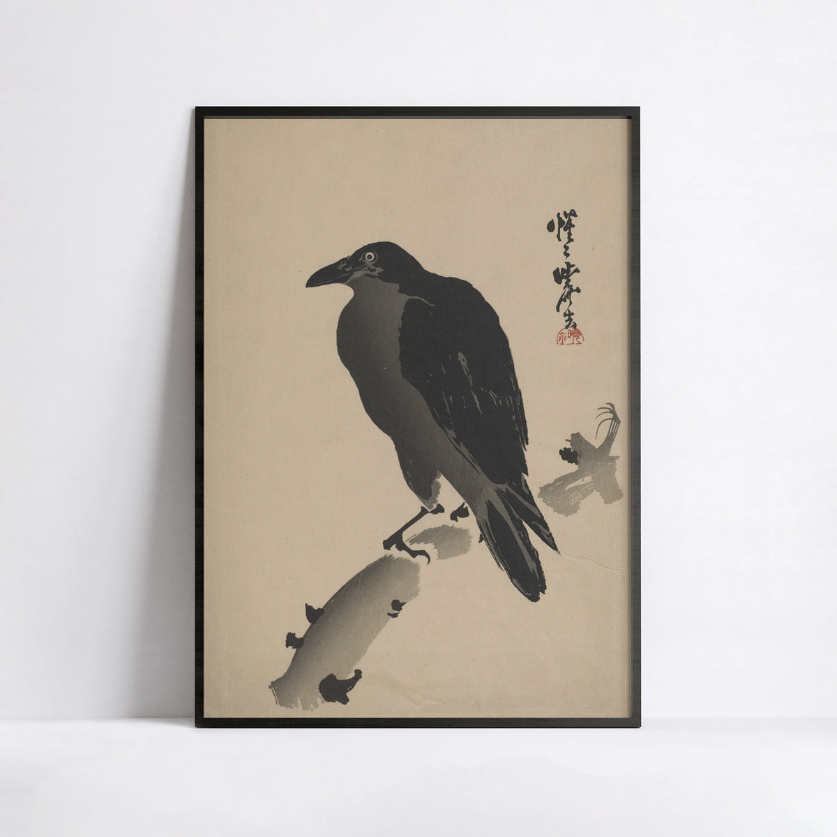 Crow Resting on a Tree Trunk – Kawanabe Kyōsai