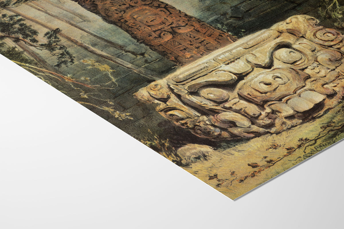 Idole et autel à Copán – Frederick Catherwood (1844)