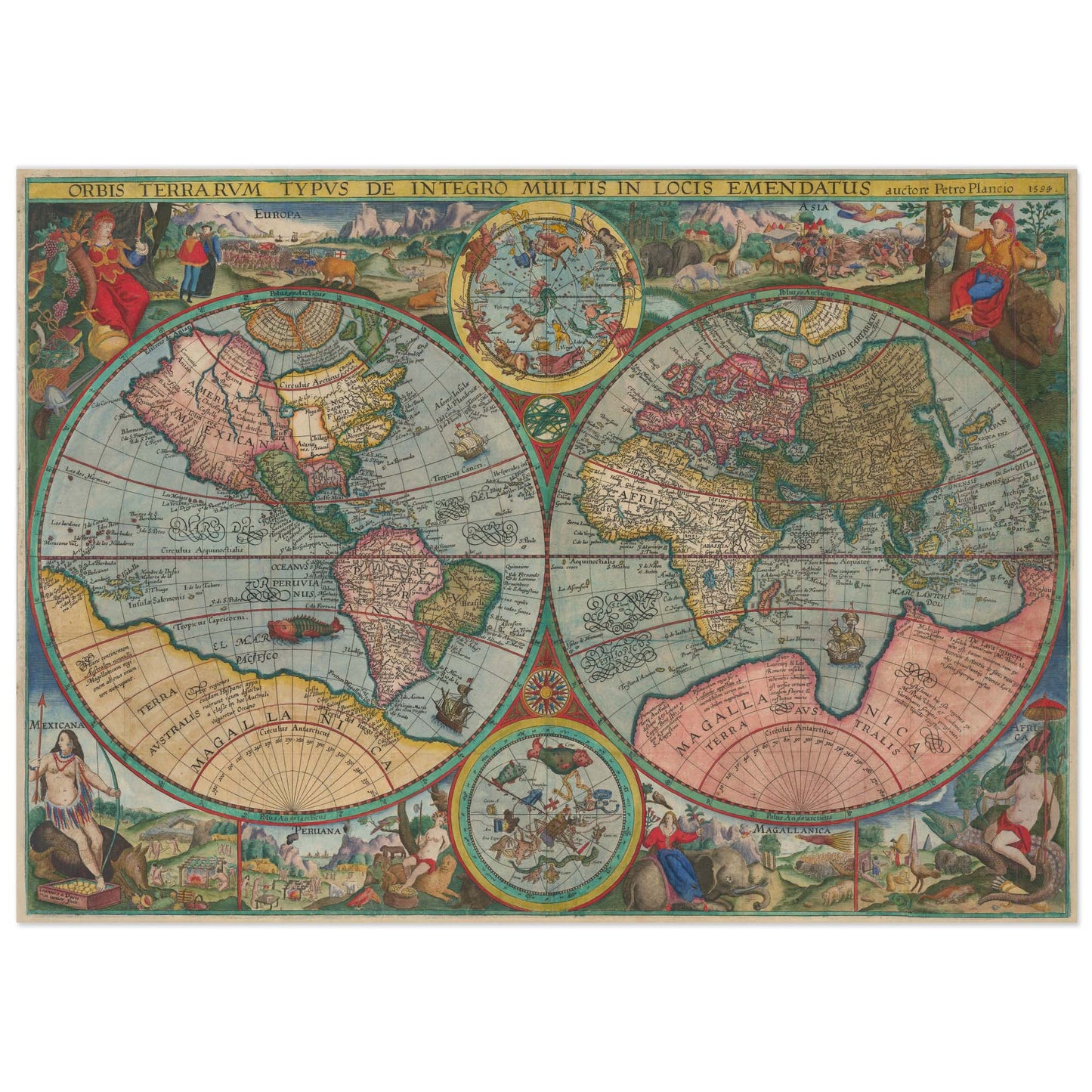 Carte antique double hémisphère