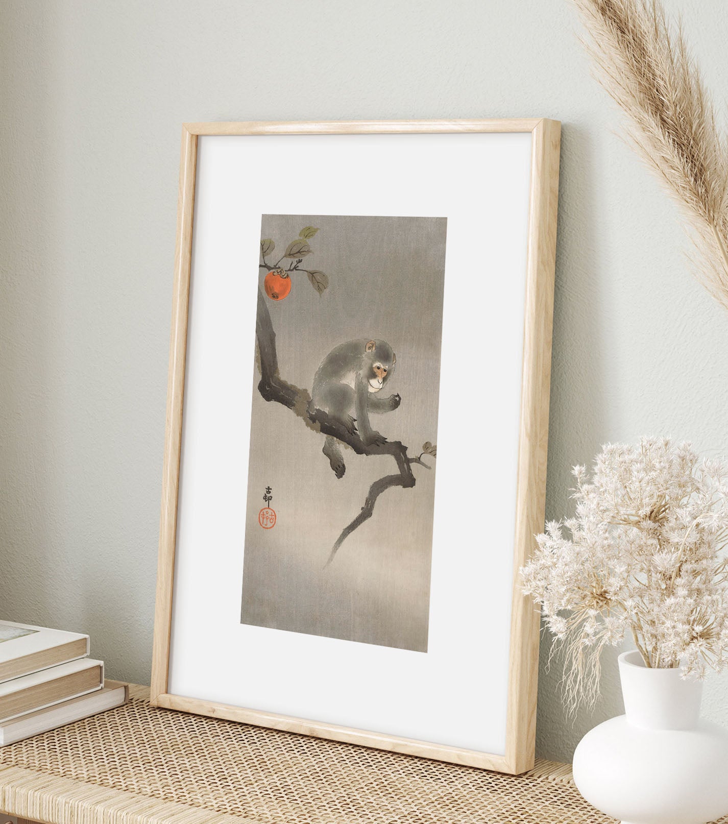 Affiche Singe dans un arbre kaki par Ohara Koson