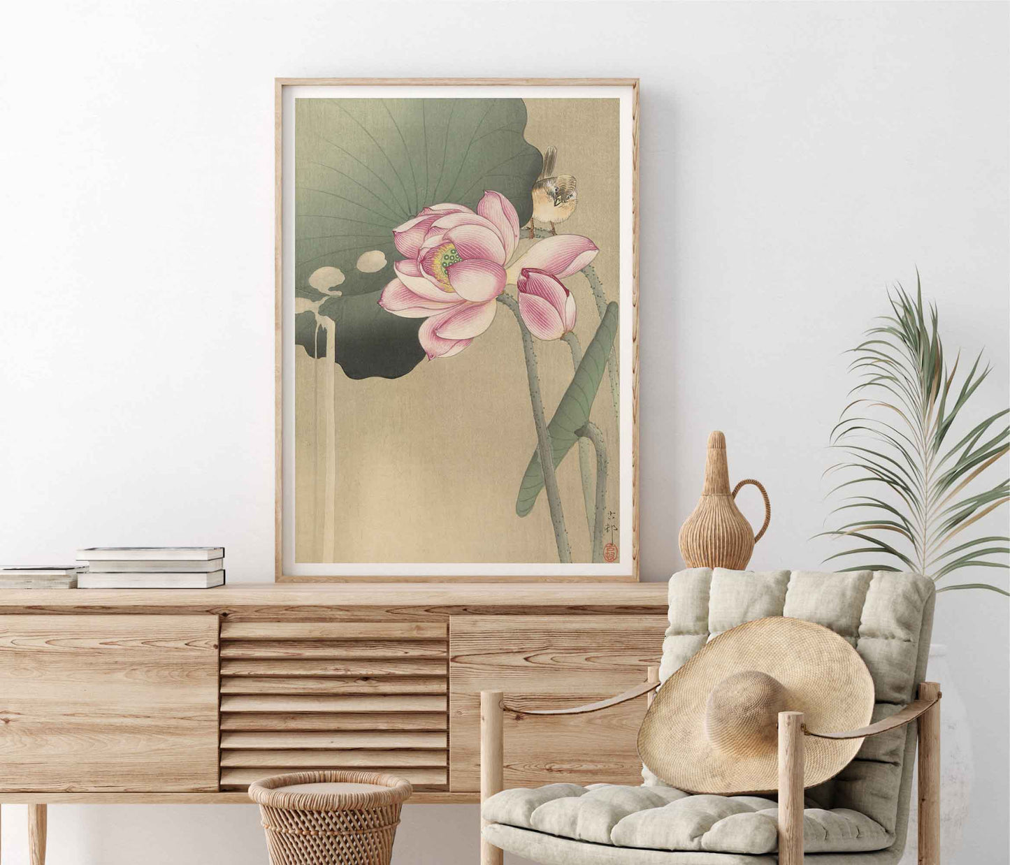Songbird and Lotus by Ohara Koson – Japanese Woodblock Print