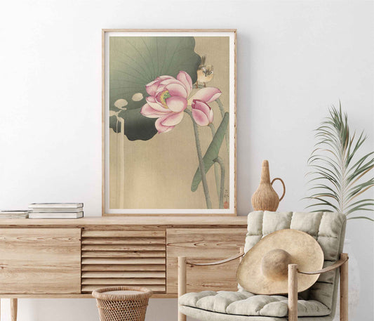 Oiseau chanteur et lotus par Ohara Koson – Estampe japonaise