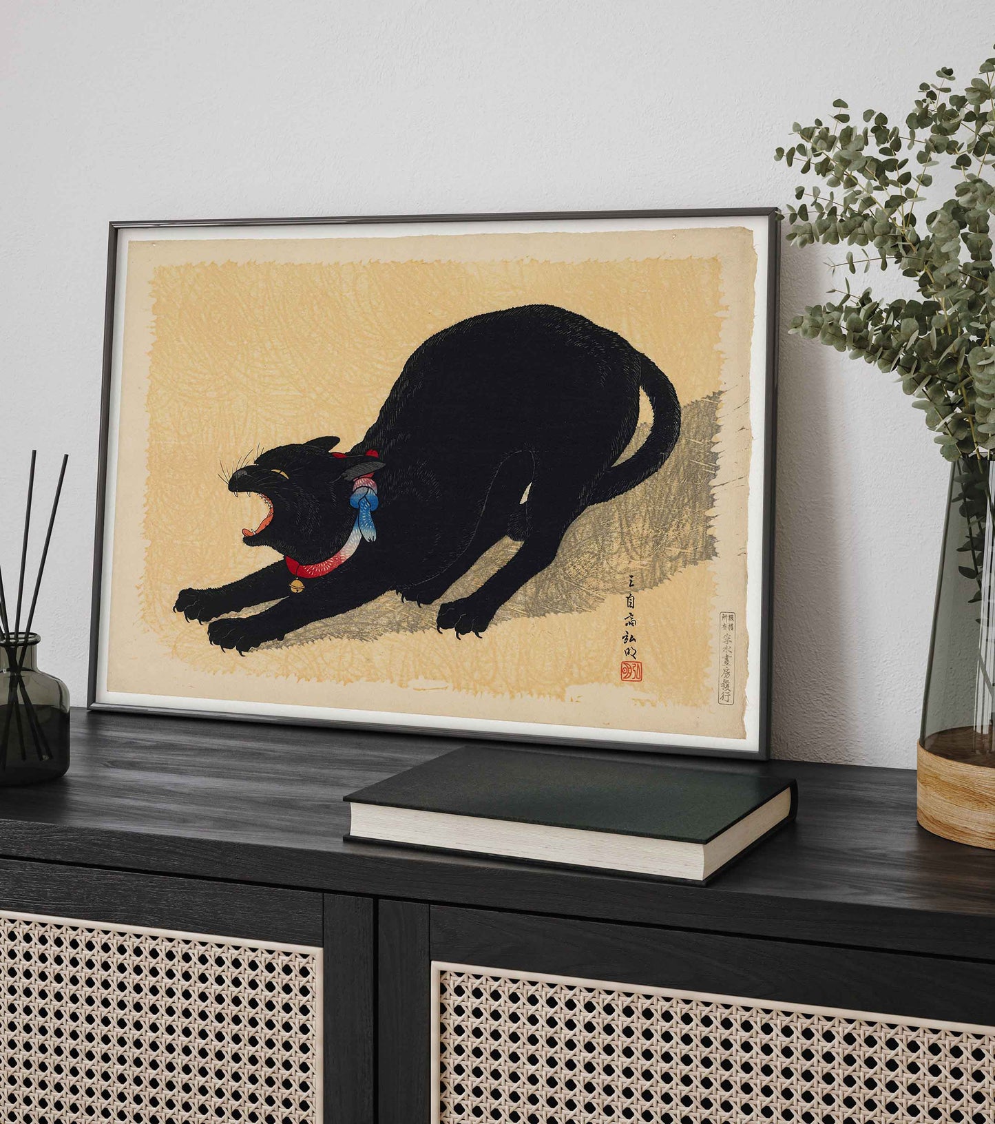 Black cat stretching Poster - Takahashi Shotei
