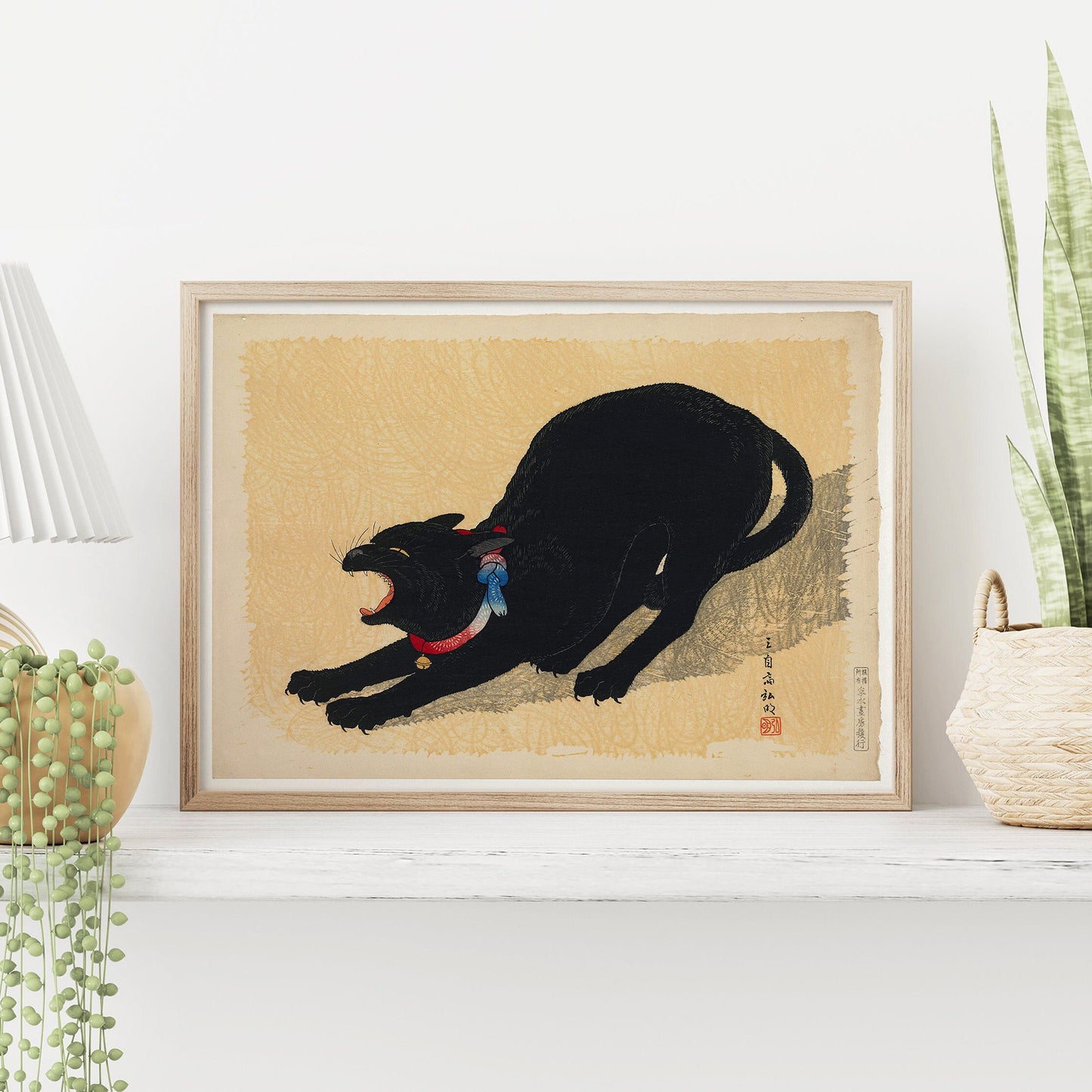 Black cat stretching Poster - Takahashi Shotei