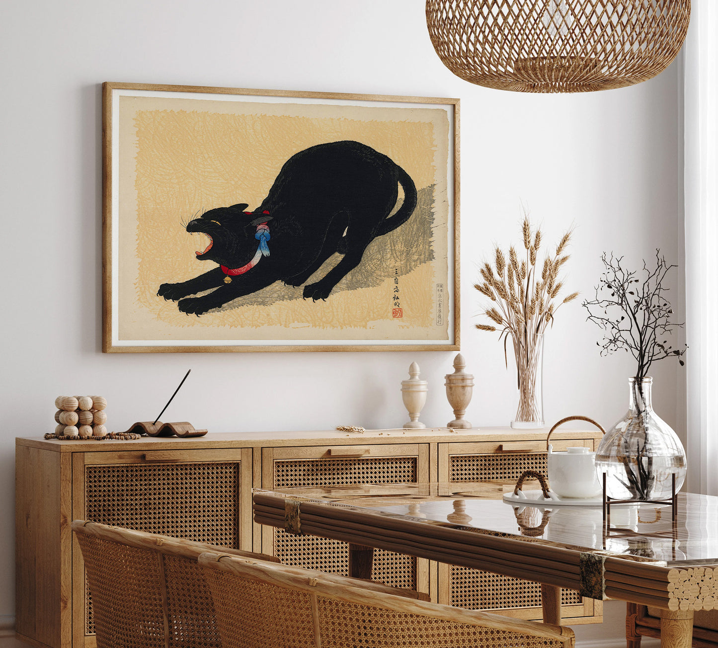 Black cat stretching Poster - Takahashi Shotei