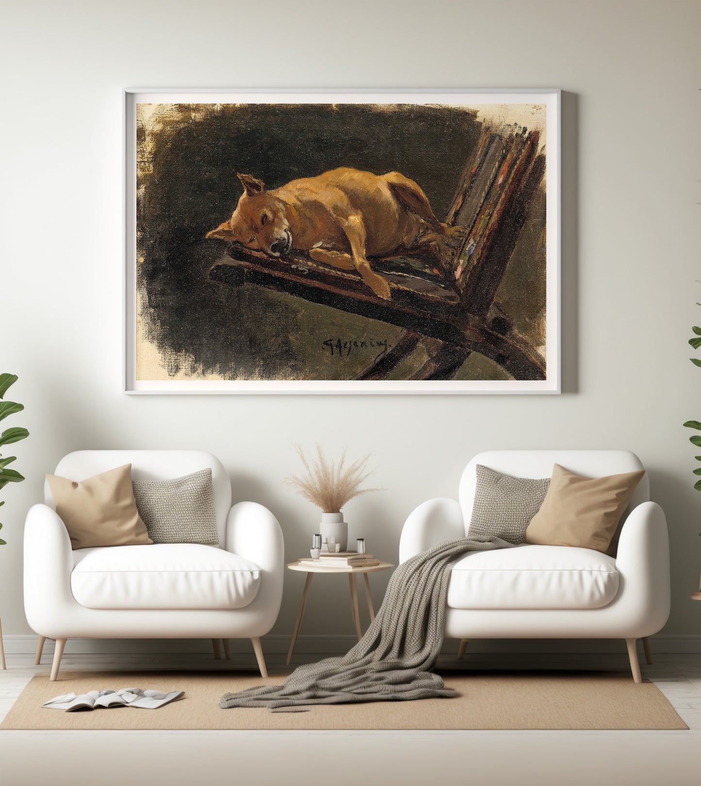 Chien couché, peinture de Georg Arsenius