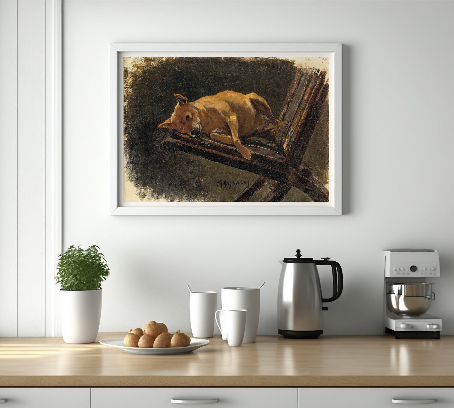 Chien couché, peinture de Georg Arsenius