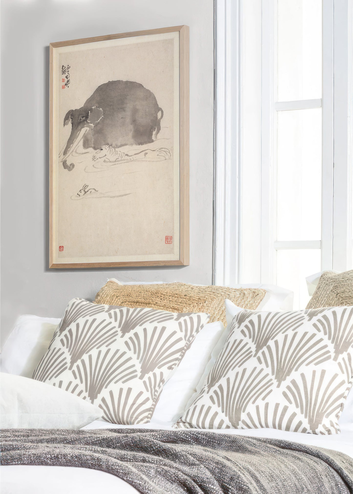 Éléphant, cheval et lièvre par Min Zhen