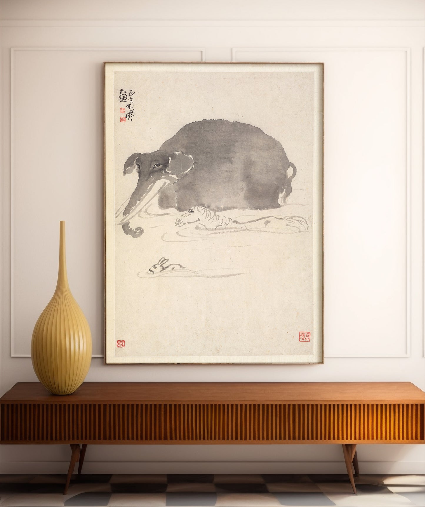 Éléphant, cheval et lièvre par Min Zhen