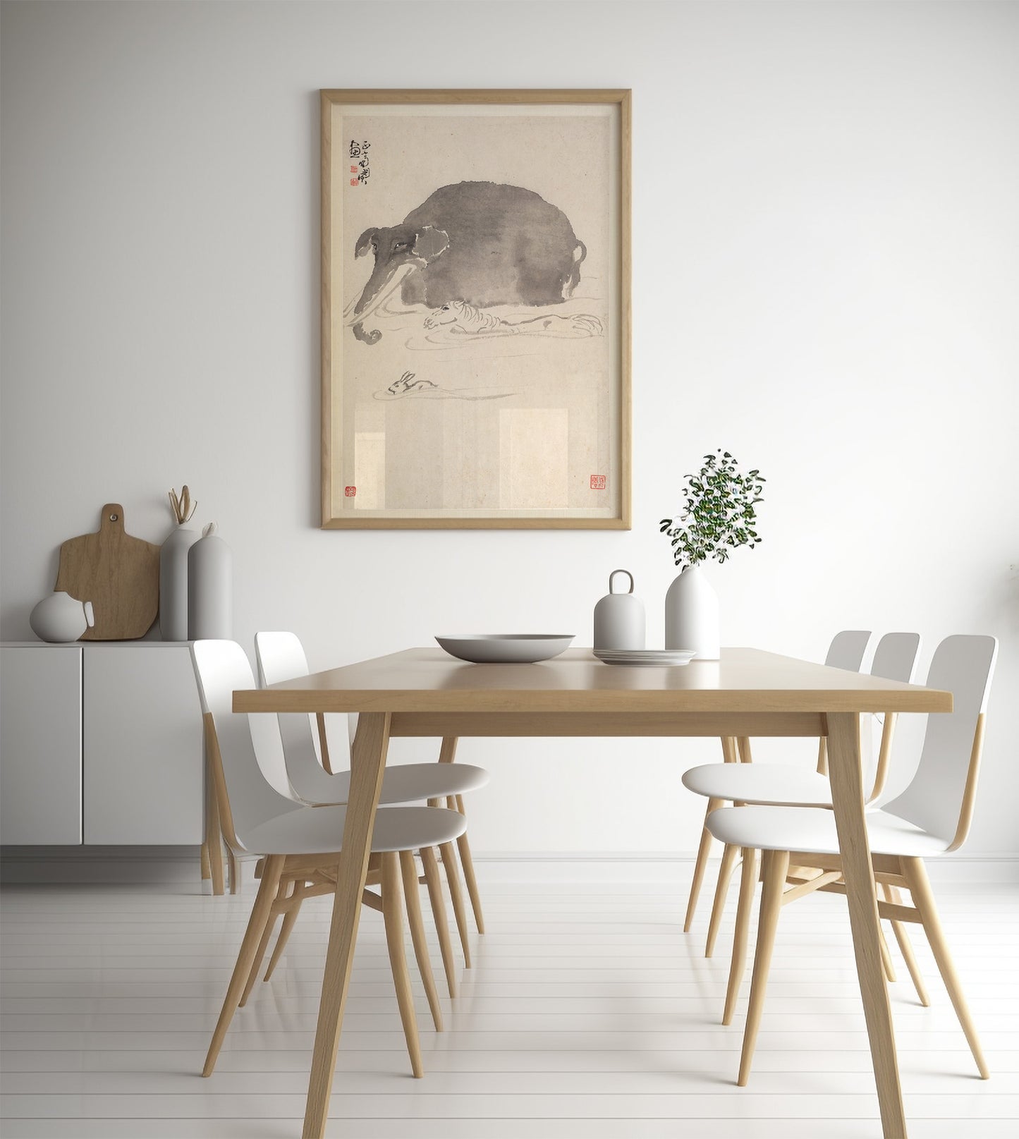 Éléphant, cheval et lièvre par Min Zhen