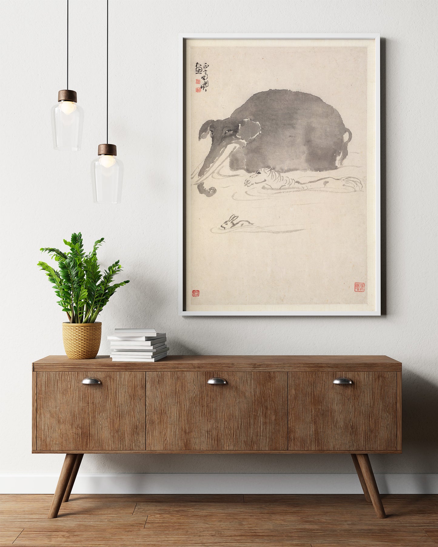 Éléphant, cheval et lièvre par Min Zhen