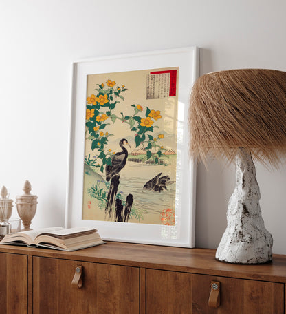 Kerria japonaise et cormorans