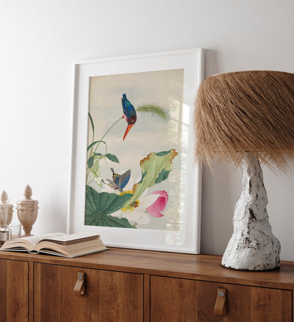 Aquarelle chinoise d'oiseaux et de fleurs